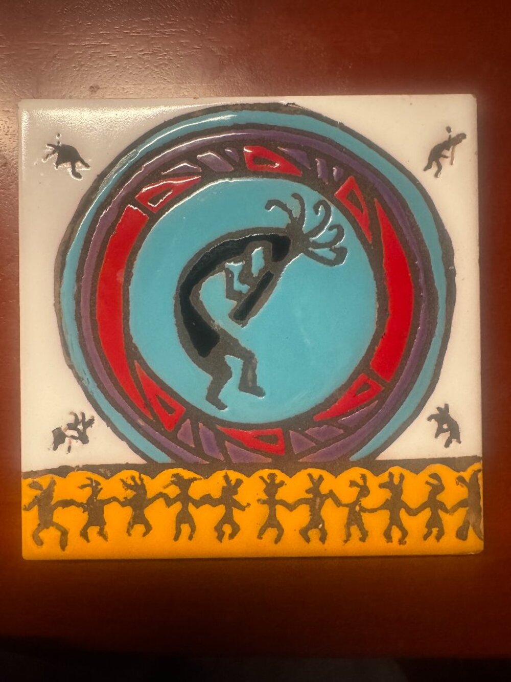 Kokopelli Southwestern Ceramic Art Tile 6x6", Hand-Glazed, Made in Italy